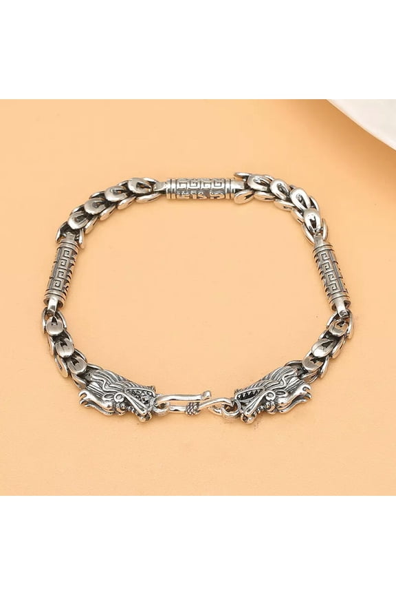 Real S925 Sterling Silver For Men 6mm Phoenix Tail Dragin Head Bracelet 7.87inch