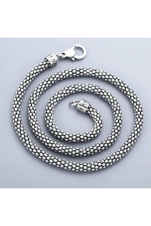 Real S925 Sterling Silver Necklace Women Men 5.5mm Round Popcorn Chain Link-50cm/20inch-19-20g