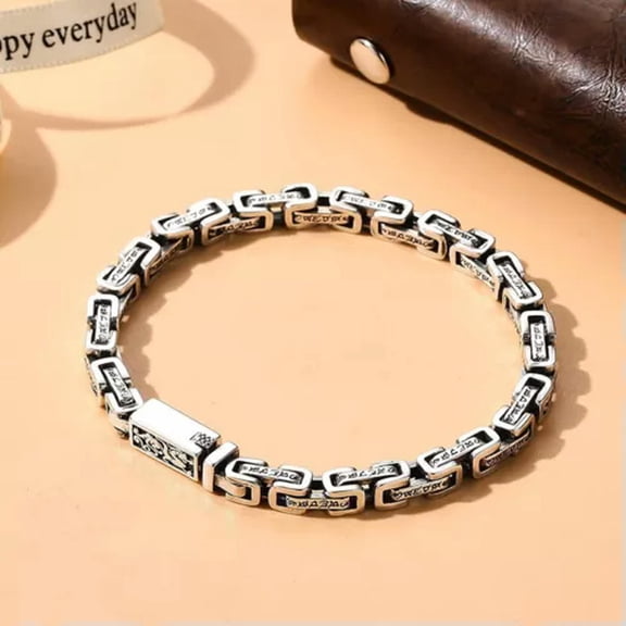 K-KED Real S925 Sterling Silver Women Men 5mm Byzantine Link Six Mantra Bracelet -18cm/7inch