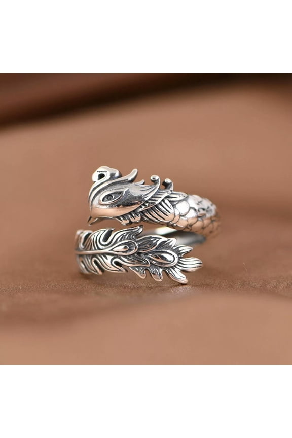 Real Solid 925 Sterling Silver Band Men Women Lucky Phoenix Feather Open Ring