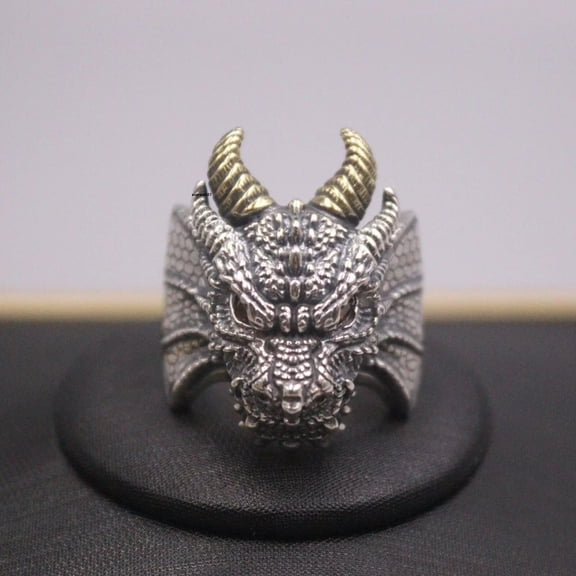 K-KED Real Solid 925 Sterling Silver Band Men Women Red Eye Carved Dragon Open Ring