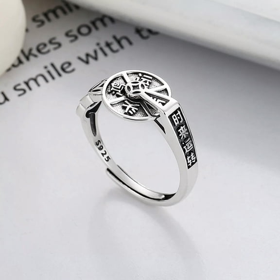 K-KED Real Solid 925 Sterling Silver Band Women Lucky Chinese Characters Wealth Ring