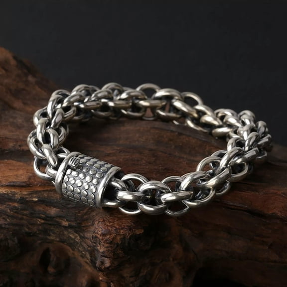 K-KED Real Solid 925 Sterling Silver Chain Men Rolo Cable Circle Link Bracelet 58g