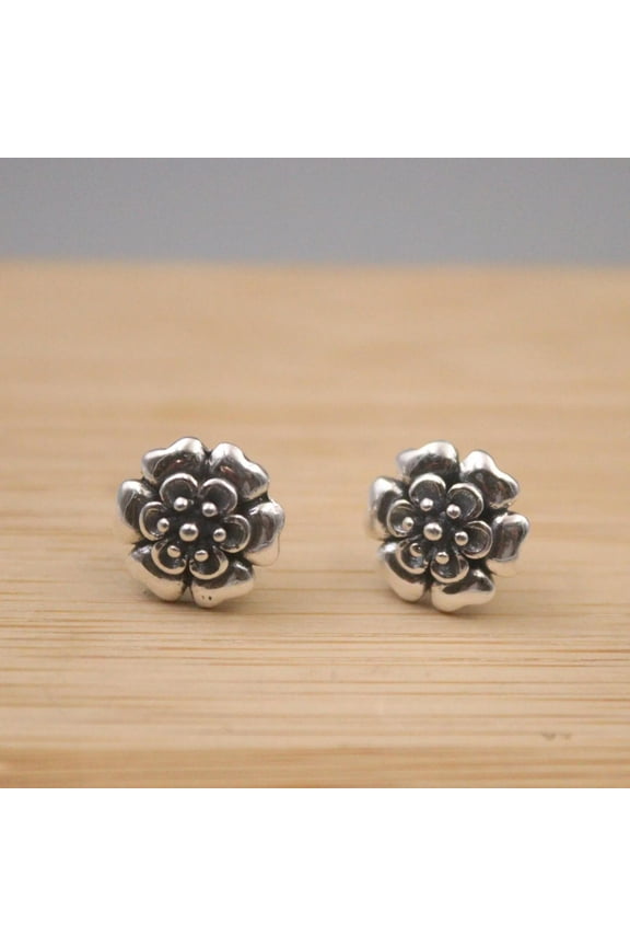 Real Sterling 925 Silver Earrings Stud Vintage Silver Women's Flower Gift S925