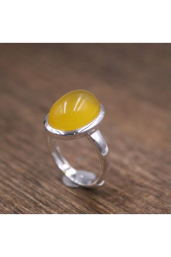 Real Sterling Silver Rings 925 for Women Size 8 Yellow Chalcedony Ring Adjust