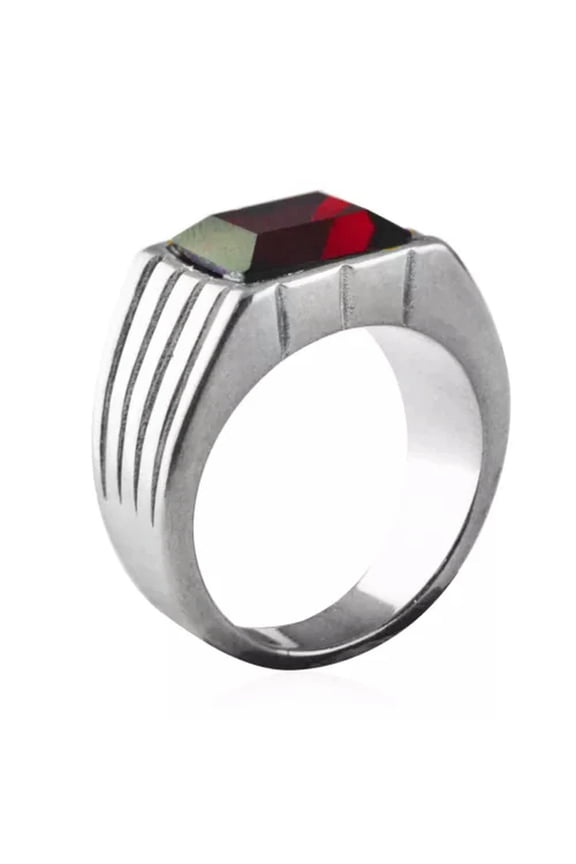 Red CZ Stone Men's Women's Wedding Ring Stainless Steel Signet Ring Biker Punk-8