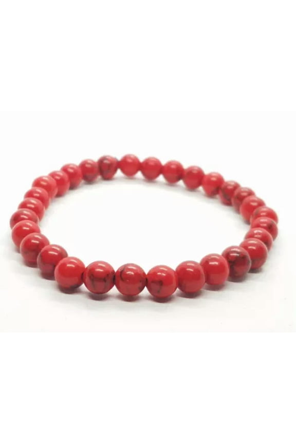 Red Howlite Round Bead Bracelet Red Marble Yoga Chakra Reiki Anxiety Stress 6mm