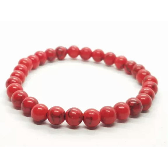 K-KED Red Howlite Round Bead Bracelet Red Marble Yoga Chakra Reiki Anxiety Stress 6mm
