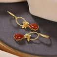 thumbnail image 1 of K-KED Red Jade Flower Earrings 925 Silver Delicate Jewelry Women Natural Gifts Accessories, 1 of 5