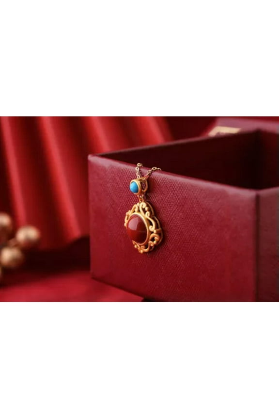 Red Jade Pendant Necklace Delicate Jewelry Vintage Fashion 925 Silver Natural Chinese