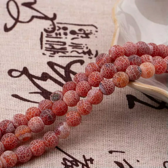 K-KED Red Matte Fire Agate Gemstones Round Beads 15" 6mm 8mm 10mm 12mm-8 mm