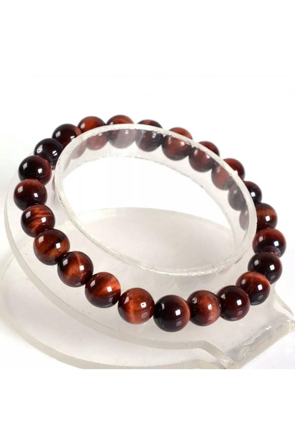 Red Tiger's Eye 10mm Round Gemstone Beads Elastic Stretch Bracelet 7.5''