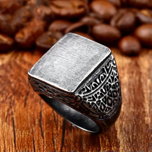 K-KED Retro Gray Tribal Pattern Men's Wedding Ring Stainless Steel Biker Signet Ring-7