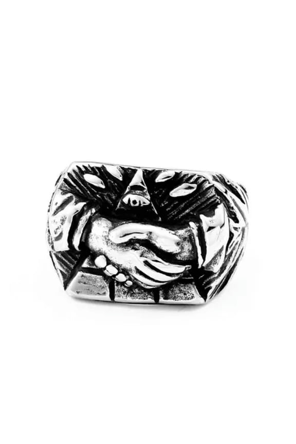 Retro Masonic Handshake Ring Stainless Steel Men's Mason Brother Biker Punk Ring-8