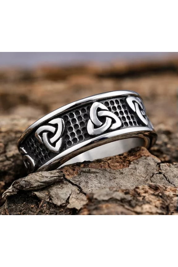 Retro Men's Fashion Delicate Jewelry Stainless Steel Irish Celtic Knot Band Rings for Men-12-12303