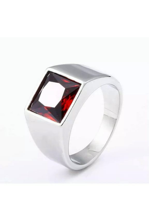 Retro Red CZ Wedding Ring Stainless Steel Men's Women's Ring Polished Silver-13
