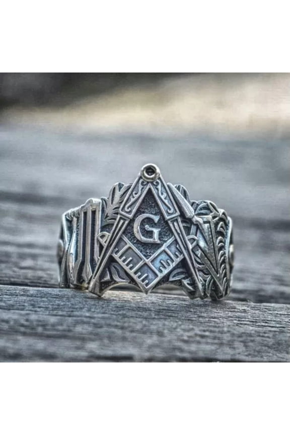 Retro Runes Masonic Ring Men's Vintage Alloy Metal Free Mason Rings Punk Biker-9