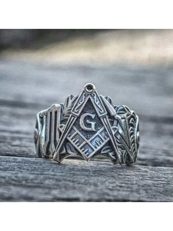 Retro Runes Masonic Ring Men's Vintage Alloy Metal Free Mason Rings Punk Biker-9