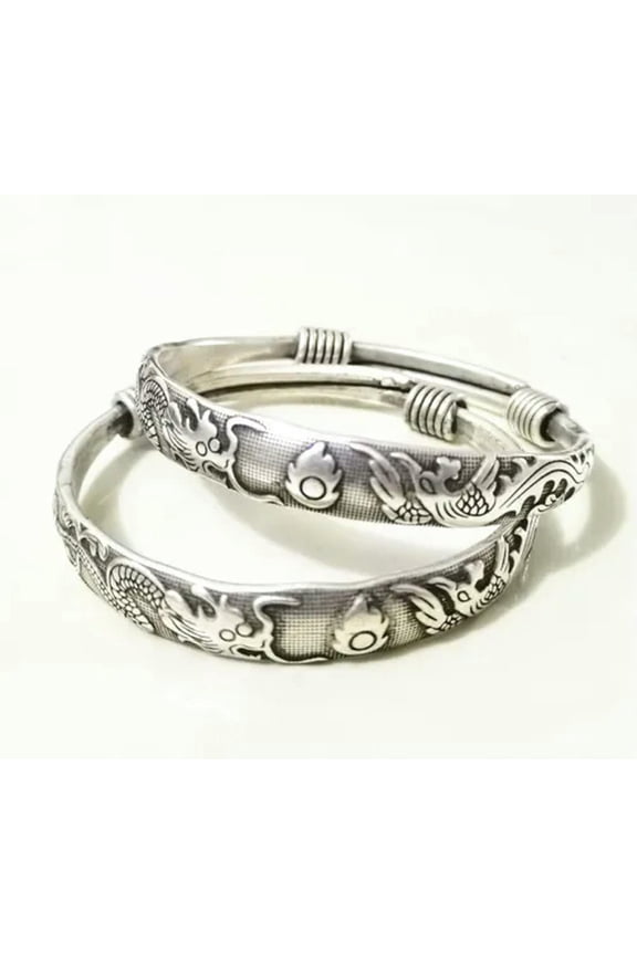 Retro Tibetan Silver Ethnic Style Dragon and Phoenix Chengxiang Bracelet-default