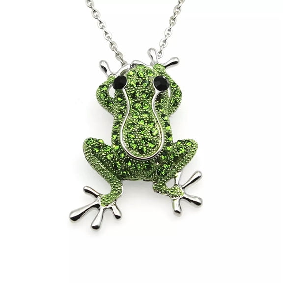 K-KED Rhinestone Frog Necklace Cartoon Brooch Pins Fashion Pendants Man