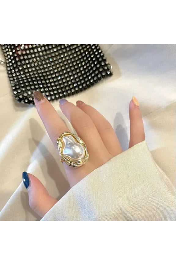 Ring Women Fashion Irregular Baroque Pearl Geometrical Retro New
