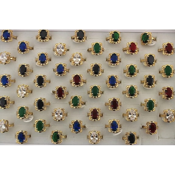 K-KED Rings For Lady Wholesale Lots 32pcs Mixed Big Imitation CZ Gold Plated Ring