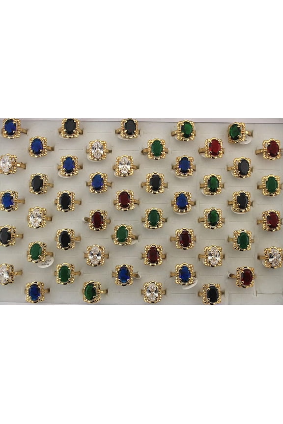 Rings For Lady Wholesale Lots 32pcs Mixed Big Imitation CZ Gold Plated Ring