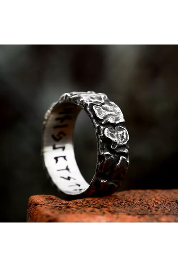 Rock Face Back Engraving Viking Runes Ring Stainless Steel Retro Wedding Ring-7