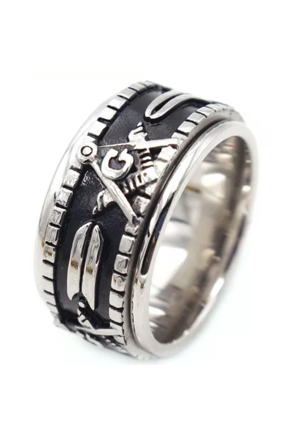 Rotatable Freemason Masonic Wedding Band Ring Stainless Steel Size 7-13-8-Silver
