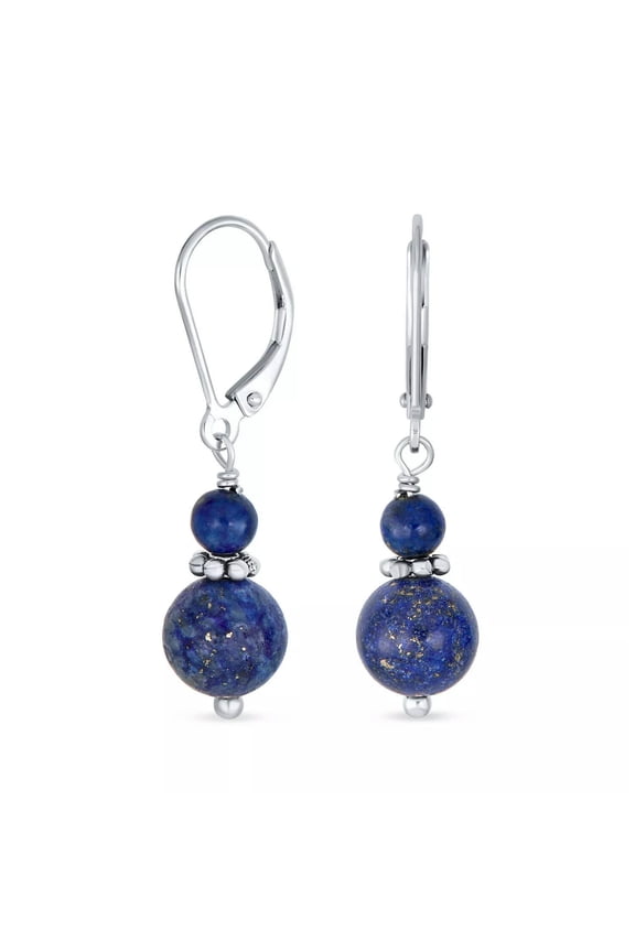 Round Natural 6-10mm Blue Lapis Lazuli Gemstone Leverback Earrings Women