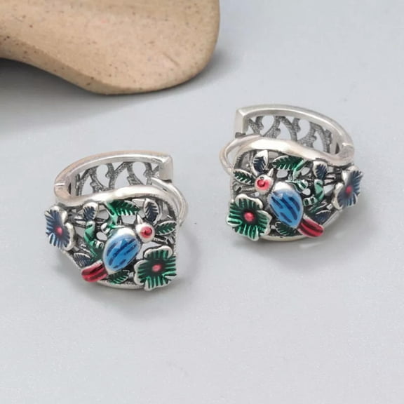 K-KED S925 Dropping Glue Bird Talk Flower Fragrance Earrings Earrings Ear Buckle Ethni