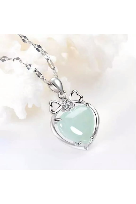 S925 Silver Inlaid Natural Jade Love Pendant Fashion Heart-Shaped Necklace