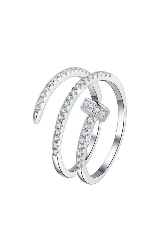 S925 Solid Sterling Luxury 5A Zirconia 3 Rows Spiral Nail Rings Gifts for Women