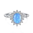 thumbnail image 1 of K-KED S925 Solid Sterling Silver Oval Shape Lab Opal Ring Zirconia Sapphire Halo Rings-Blue-US 8, 1 of 6