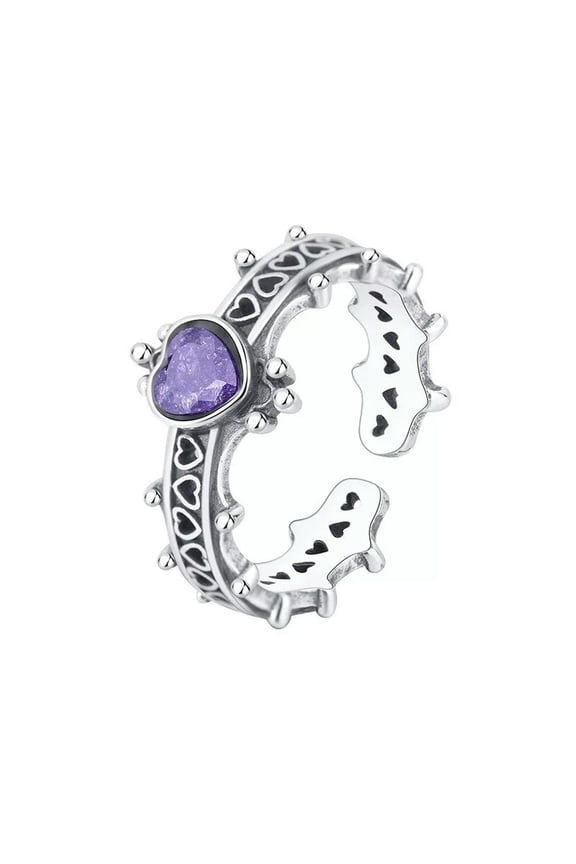 S925 Solid Sterling Silver Vintage Dye Black Crown Hearts Retro Open Rings Gifts