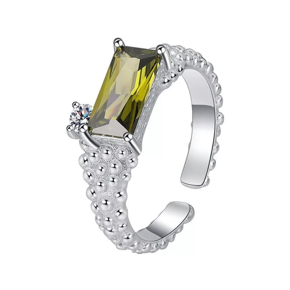 K-KED S925 Solid Sterling Silver Vintage Olivine Zirconia Small Dots Retro Open Rings