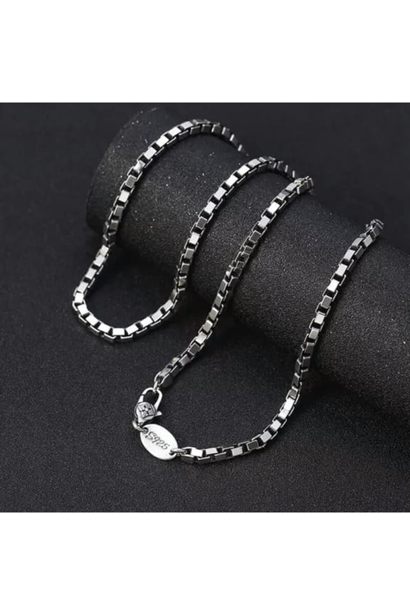 S925 Sterling Silver Chain Box Link For Women Vajra Men's Silver Chain 4mm-18inch