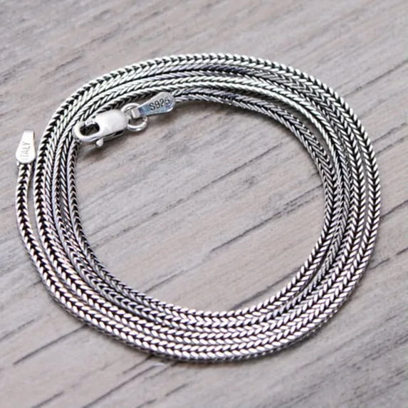 K-KED S925 Sterling Silver Chain Vintage Square Wheat Link 1.6mmW Men's Necklace -20in