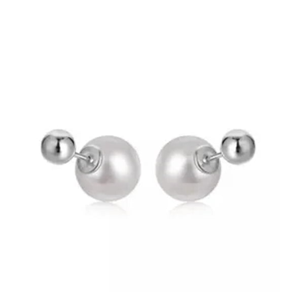 K-KED S925 Sterling Solid Silver Fresh Water Pearl Beads Screw Back Stud Earrings Gift-Silver