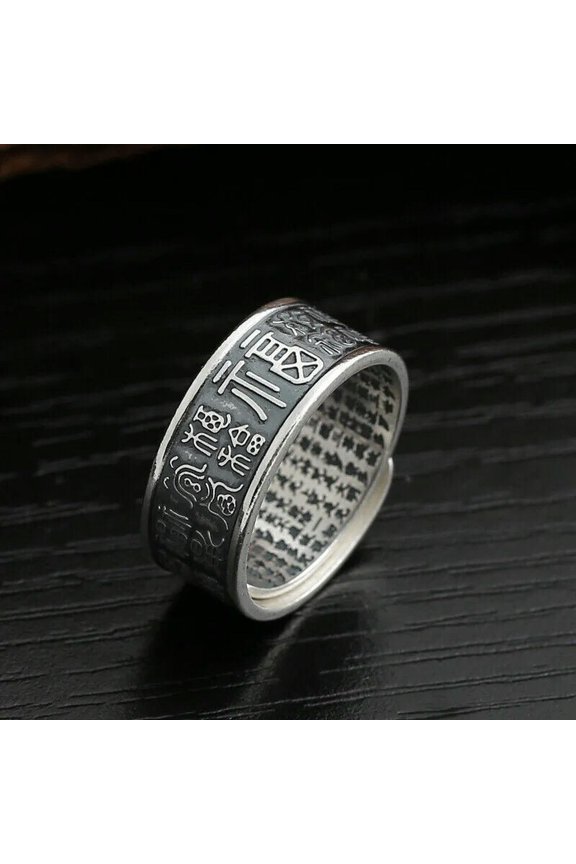 S990 Sterling Silver Ring For Men Thai silver Blessing Sutra Lucky Ring US 9-11