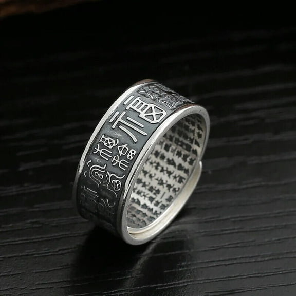 K-KED S990 Sterling Silver Ring For Men Thai silver Blessing Sutra Lucky Ring US 9-11