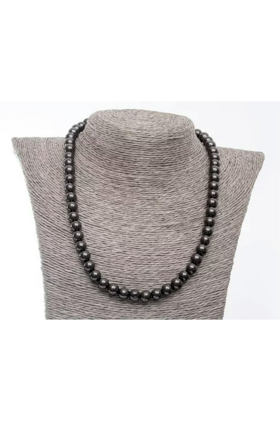 SHUNGITE Beads Necklace 8mm Polished EMF Protection Stone-16 in