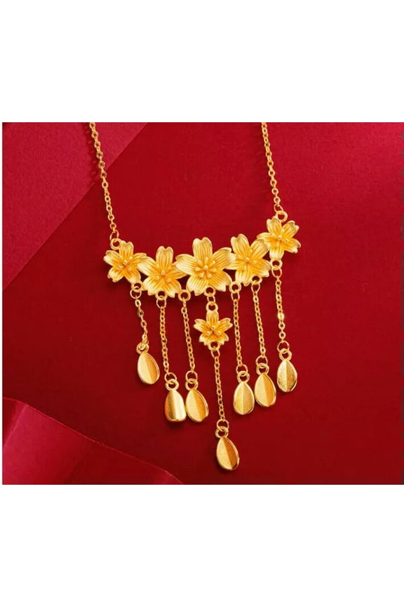 Sakura tassels 24K Thai Baht Yellow Gold GP Filled Necklace 18