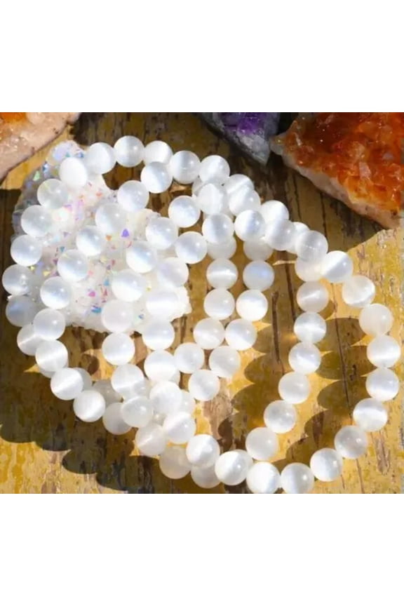 Selenite Beaded Healing Reiki Balance Chakra Stress Relief Bracelet 7.5" AAA-6 mm