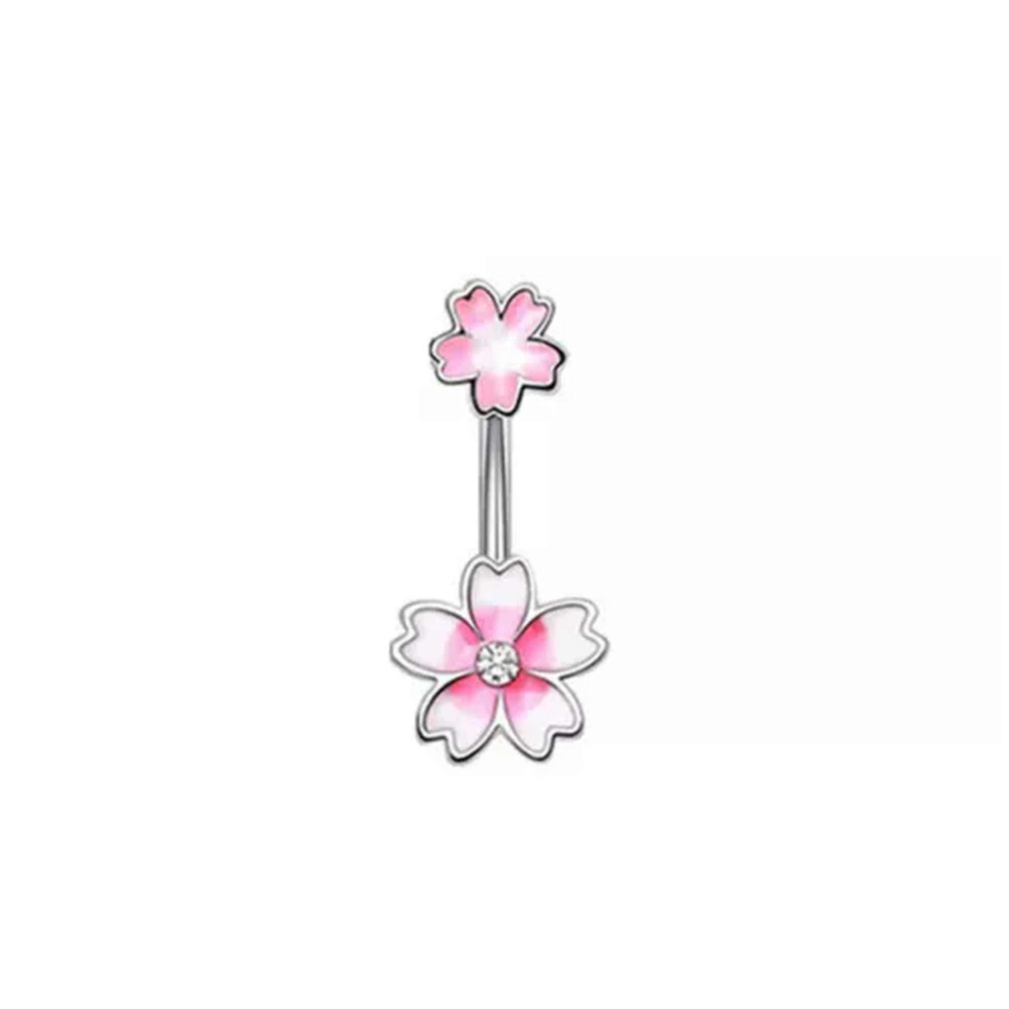 Silver Pink Color Alloy Floral Resin Rhinestone Sexy Body Navel Ring main image 0