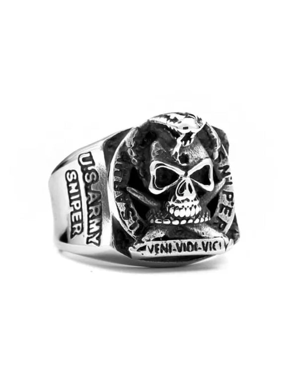 Sharpshooter US Army Sniper Ring Stainless Steel Men's Snake Skull Army Ring-10