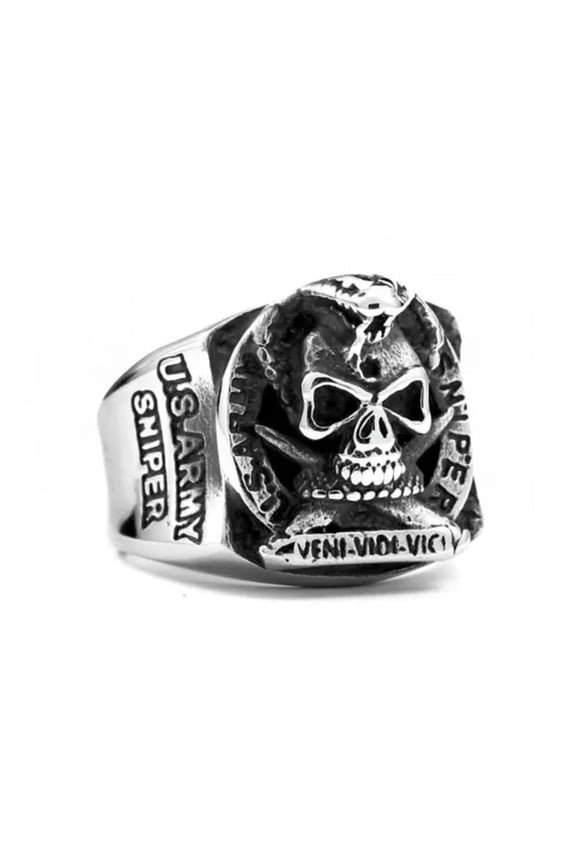Sharpshooter US Army Sniper Ring Stainless Steel Men's Snake Skull Army Ring-8