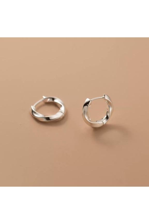 Shiny Twist Open Ring 14mm Hoop Circle Huggie 925 Sterling Silver Earrings