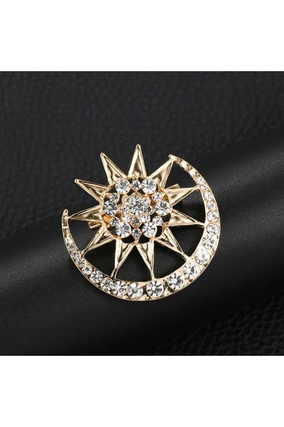 Shirt Brooch Fashion Artist Delicate Jewelry Five-Pointed Star Rhinestone Collar Pin-Gold