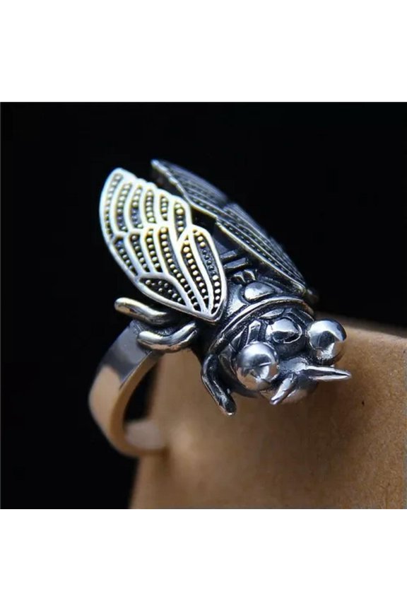 Silver Plated Insect Cicada Opening Adjustable Finger Ring Delicate Jewelry Accessories-default